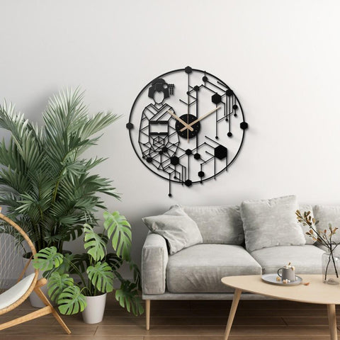 Oriental Japanese Geisha Metal Wall Clock
