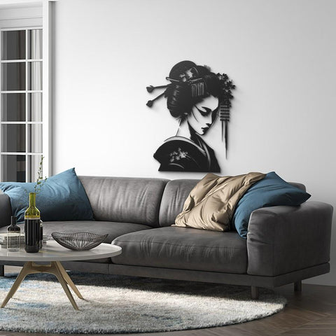 Japanese Geisha Woman Metal Wall Art