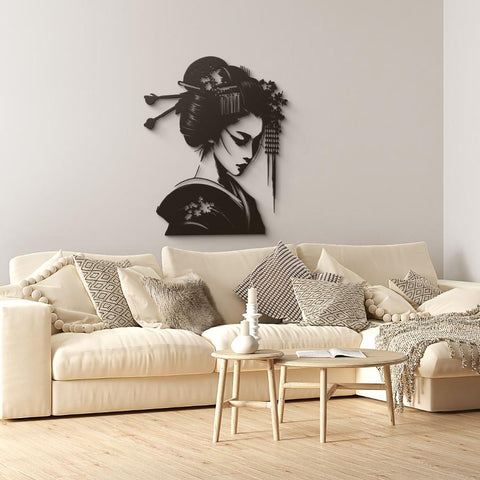 Japanese Geisha Woman Metal Wall Art