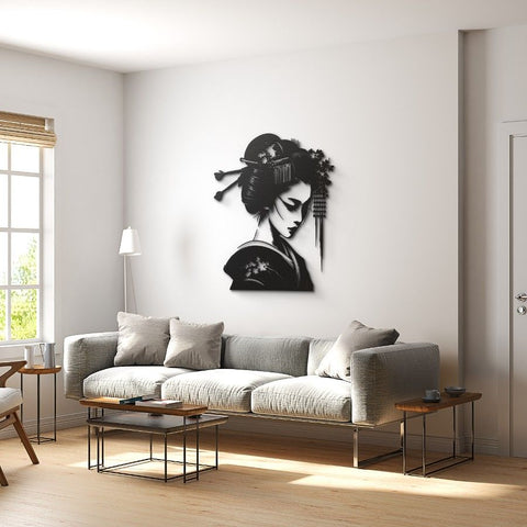 Japanese Geisha Woman Metal Wall Art