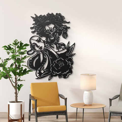 Skull Gothic Geisha Metal Wall Art
