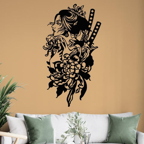 Geisha With Katana Metal Wall Art