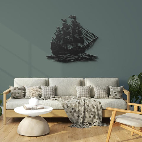 Pirate Ship On Sea Metal Wall Art