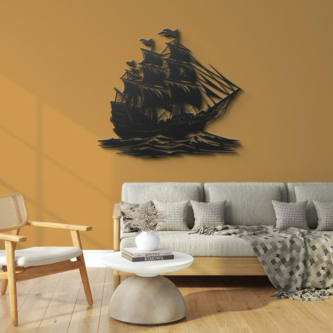 Pirate Ship On Sea Metal Wall Art