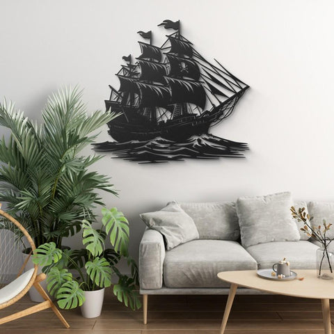 Pirate Ship On Sea Metal Wall Art