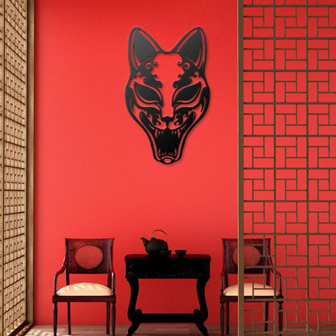 Kitsune Japanese Mask Metal Wall Art