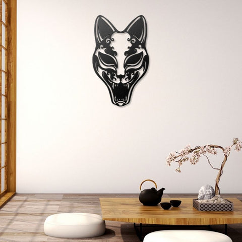 Kitsune Japanese Mask Metal Wall Art