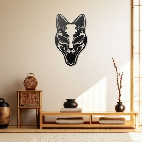 Kitsune Japanese Mask Metal Wall Art