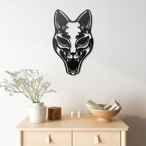 Kitsune Japanese Mask Metal Wall Art