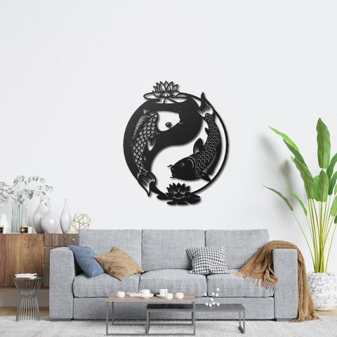 Ying Yang Koi Fish Metal Wall Art