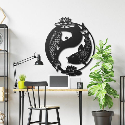 Ying Yang Koi Fish Metal Wall Art