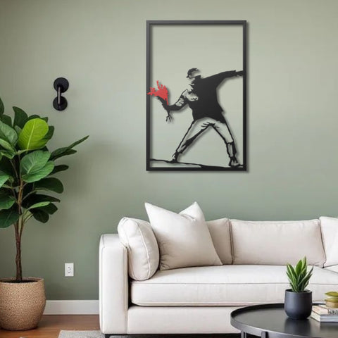 Banksy Flower Thrower Metal Wall Art