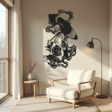 Mystic Kitsune Geisha Metal Wall Art