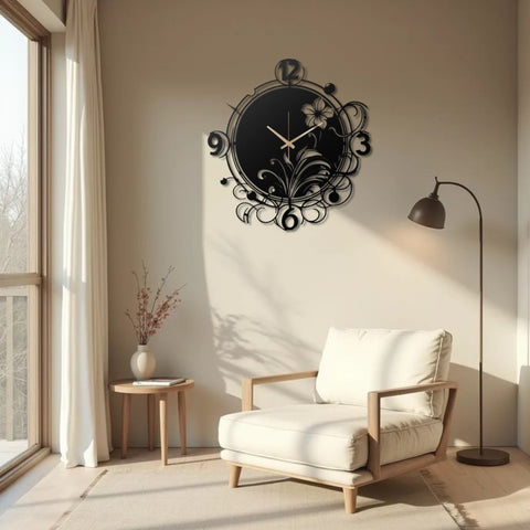 Oversized Floral Swirl Metal Wall Clock