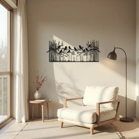 Birds on Tree Branches in Nature Metal Wall Art