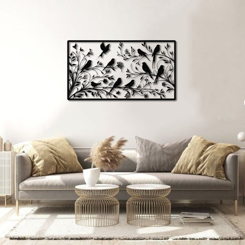 Birds Perched on Tree Branches Metal Wall Art
