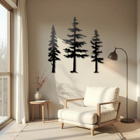 Set of 3 Pine Trees Metal Wall Art