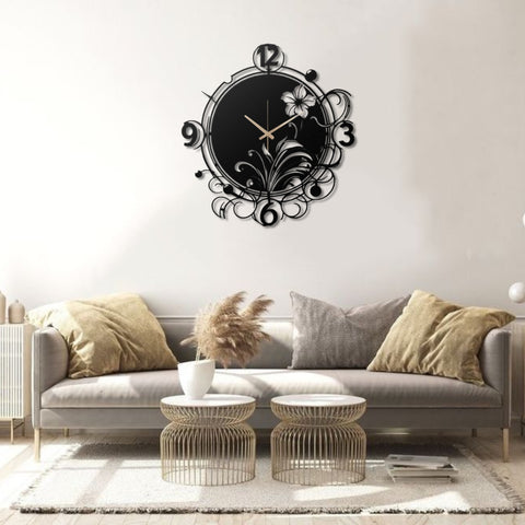 Oversized Floral Swirl Metal Wall Clock