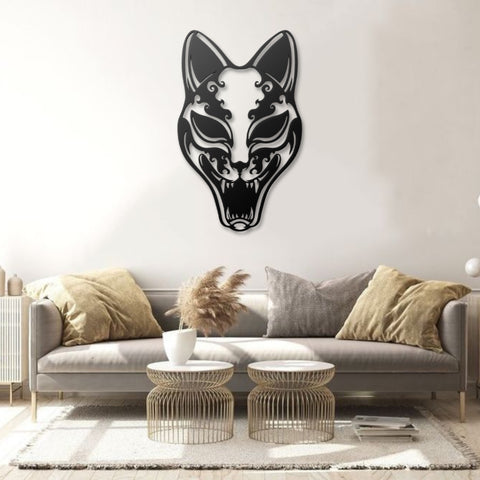 Kitsune Japanese Mask Metal Wall Art