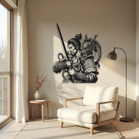 Japanese Samurai & Dragon Metal Wall Art