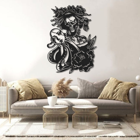 Skull Gothic Geisha Metal Wall Art