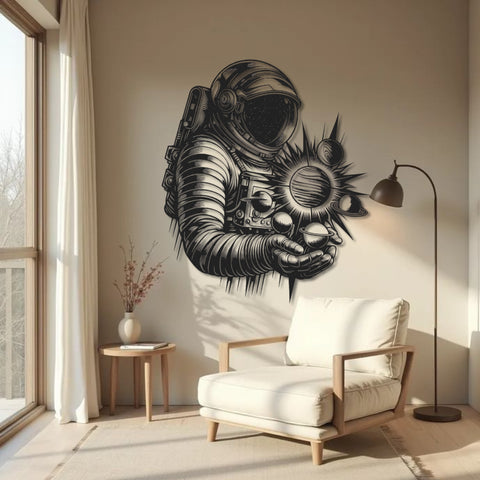 Astronaut Holding Sun Metal Wall Art
