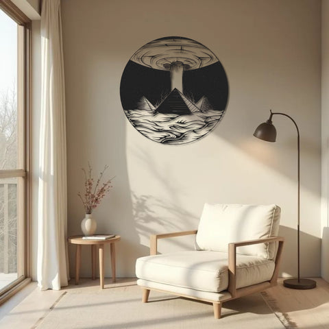 Space Ship & Pyramids Metal Wall Art