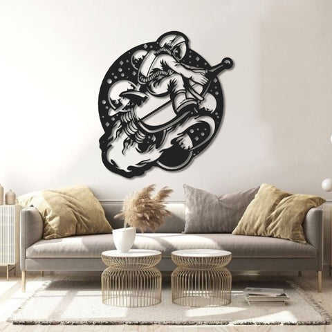 Astronaut Riding Rocket Metal Wall Art