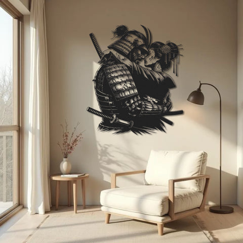 Japanese Samurai & Geisha Embrace Metal Wall Art