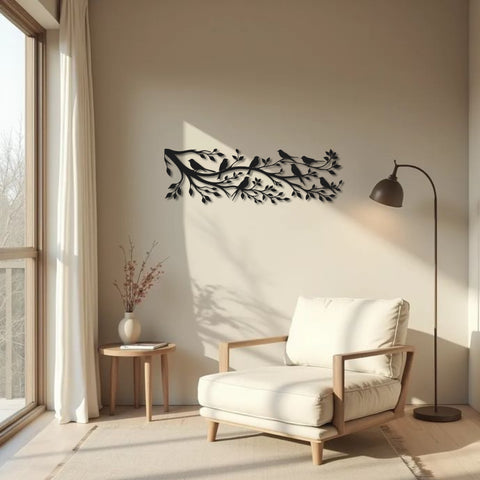 Birds Sitting on Tree Branches Metal Wall Art