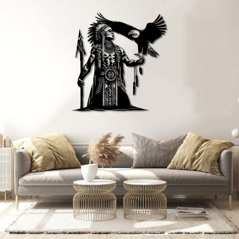 Tribal Spirit Eagle and Warrior Metal Wall Art