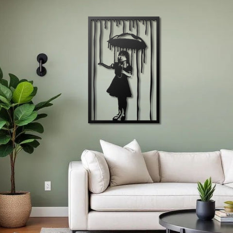 Banksy Umbrella Girl Metal Wall Art