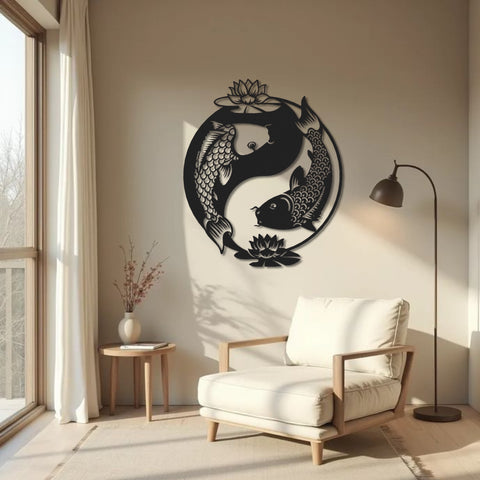 Ying Yang Koi Fish Metal Wall Art