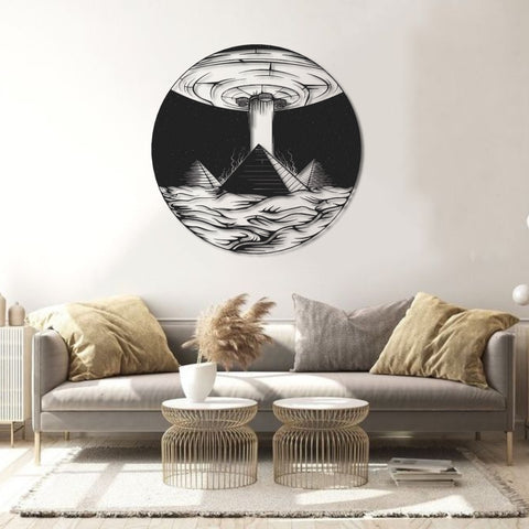 Space Ship & Pyramids Metal Wall Art