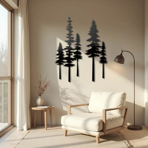 Set of 2 Pine Trees Metal Wall Art