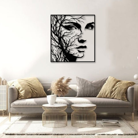 Woman with Tree Branches Hair Metal Wall Art