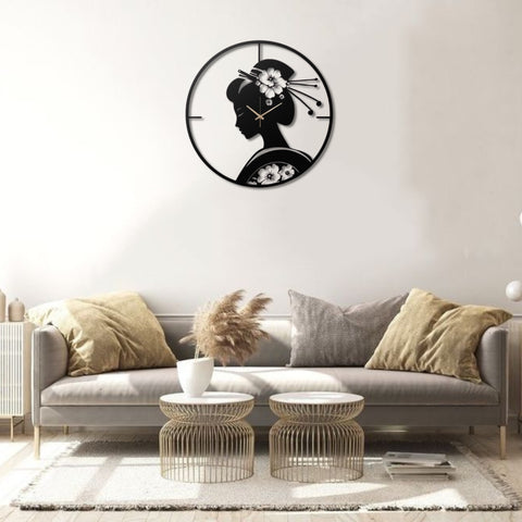 Geisha Silhouette Metal Wall Clock