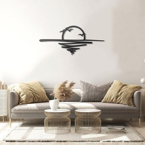 Sun and Birds Metal Line Wall Art