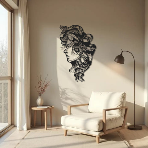 Woman Snake Head Metal Wall Art Decor