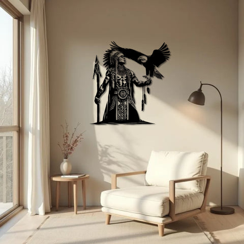 Tribal Spirit Eagle and Warrior Metal Wall Art