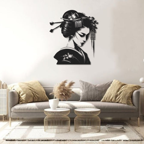 Japanese Geisha Woman Metal Wall Art