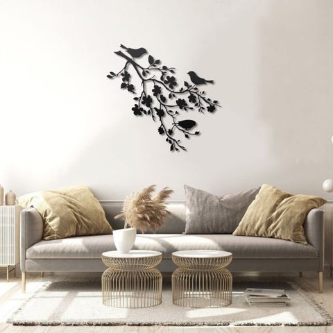 Birds on Cherry Blossom Branch Metal Wall Art