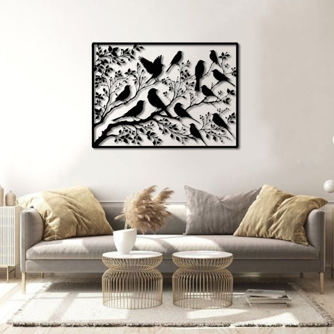 Birds Sitting on Branches Metal Wall Art