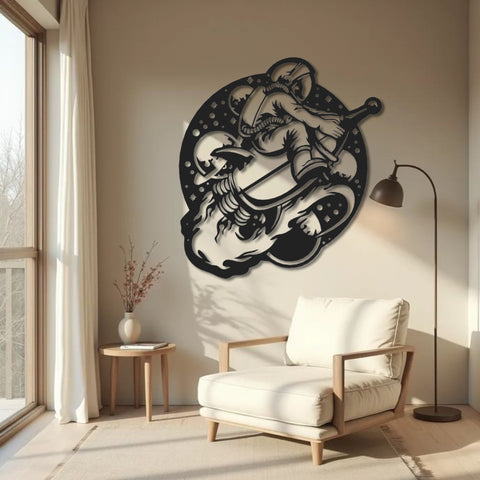 Astronaut Riding Rocket Metal Wall Art