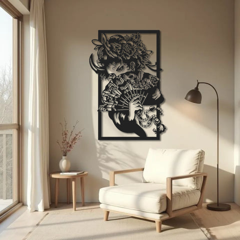 Elegant Geisha Silhouette Metal Wall Art
