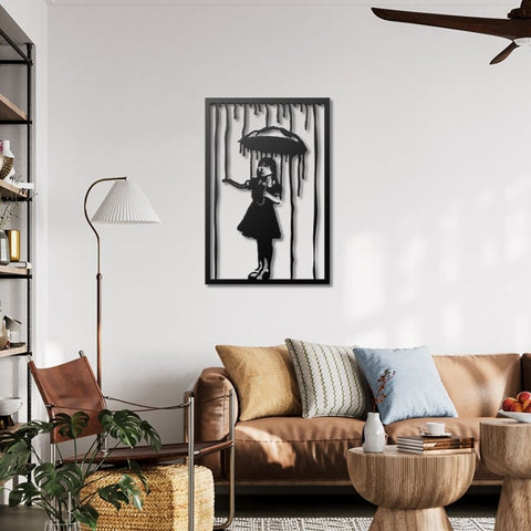 Banksy Umbrella Girl Metal Wall Art