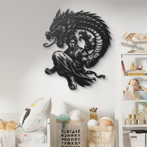 Martial Artist and Dragon Metal Wall Art