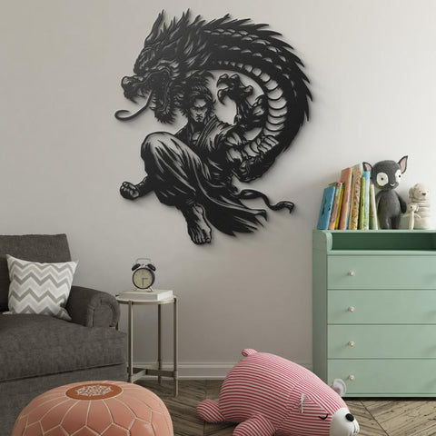 Martial Artist and Dragon Metal Wall Art