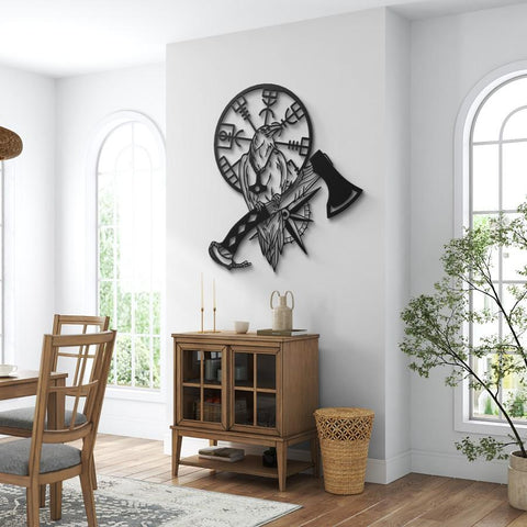 Crow & Vegvisir Metal Wall Art