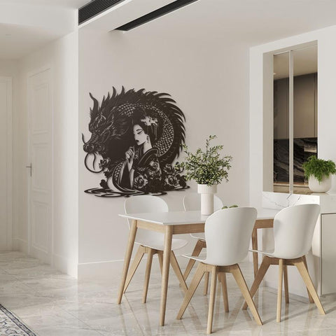 Dragon & Geisha Metal Wall Art